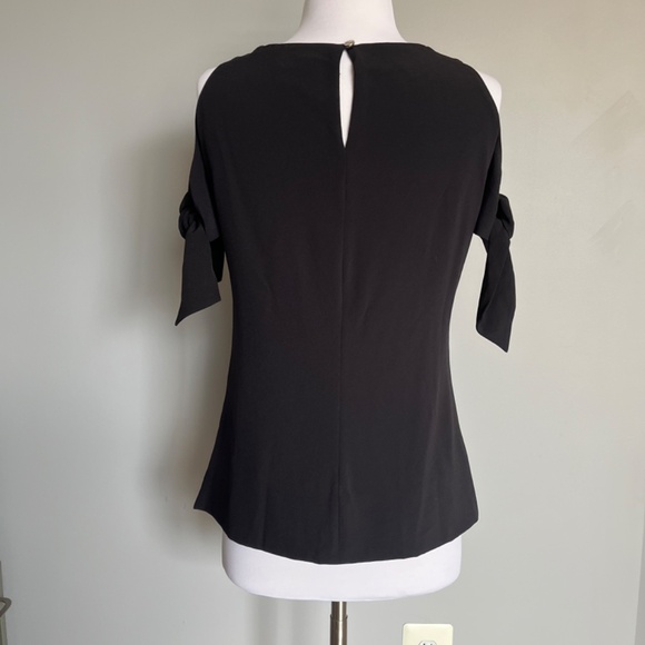 Ted Baker Yaele Black Cold-Shoulder Blouse Short Tie Sleeves Cocktail Top Tee - Picture 9 of 13